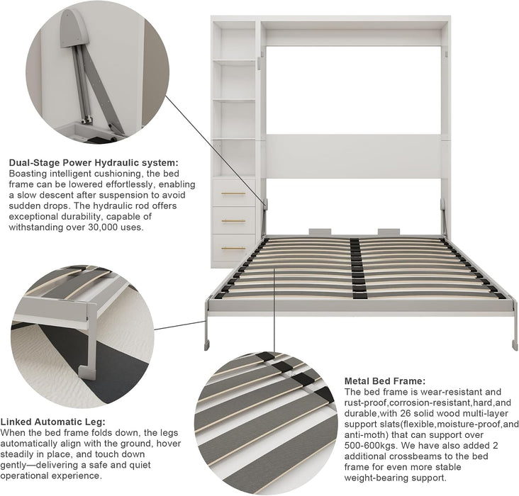 White Queen Murphy Cabinet Bed With DeskStorageSolutions