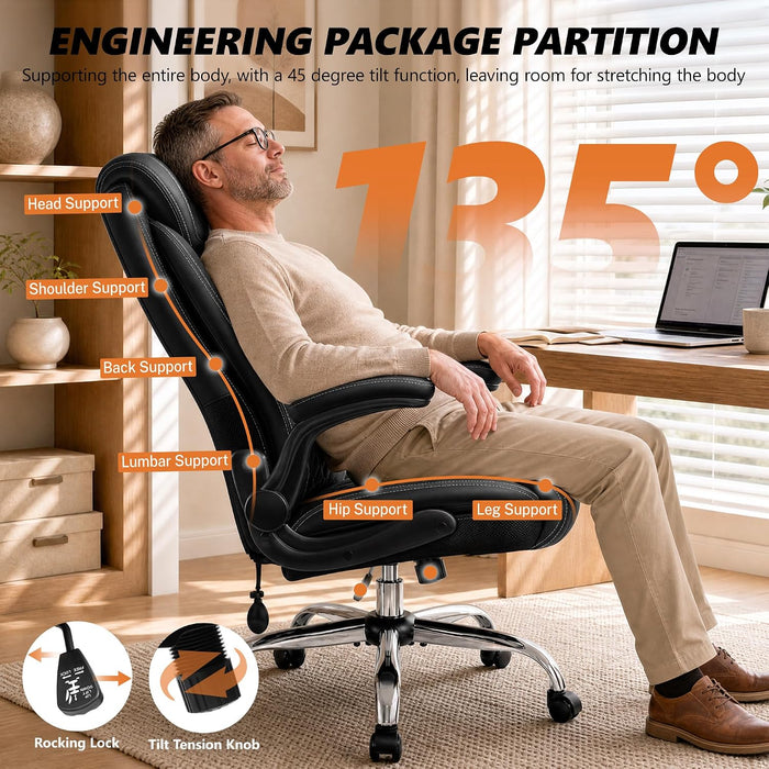 Ergonomic Office Chair, Executive Leather Desk Chair with Lumbar Support