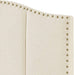 Middle Century Linen Upholstered Tufted King Size Headboard with Antique Brass Nail Heads Trim King/California King Headboard-Ivory