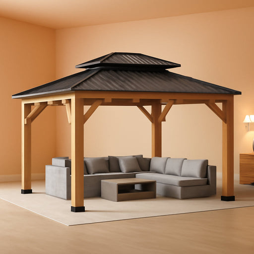 12x14 Cedar Wood Gazebo WeatherResistant Hardtop Roof