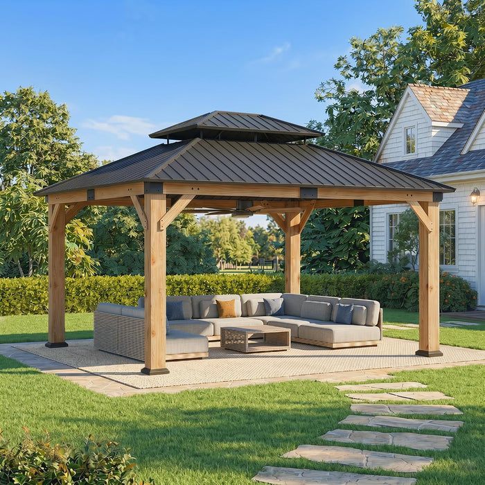 12x14 Cedar Wood Gazebo WeatherResistant Hardtop Roof
