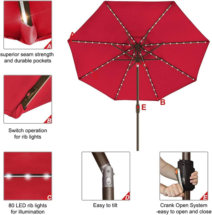 USA 10-Year-Non-Fading Solar Market Umbrella with 80 LED Lights Patio Umbrellas Outdoor Table Umbrella with Ventilation