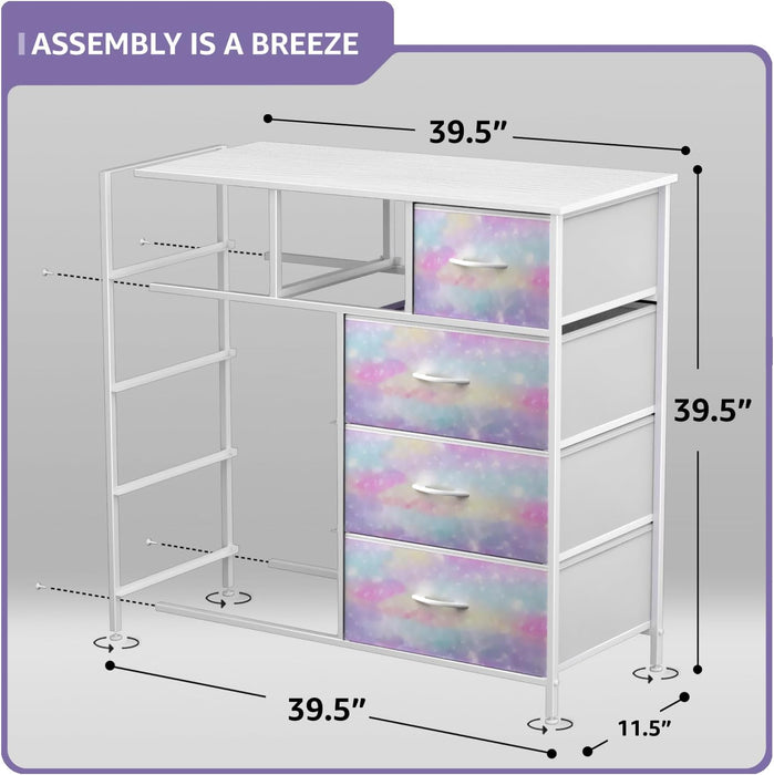 Dresser with 9 Drawers - Furniture Storage Chest for Kid’S, Teens, Bedroom, Nursery, Playroom, Clothes, Toys - Steel Frame, Wood Top, Fabric Bins (Tie-Dye)