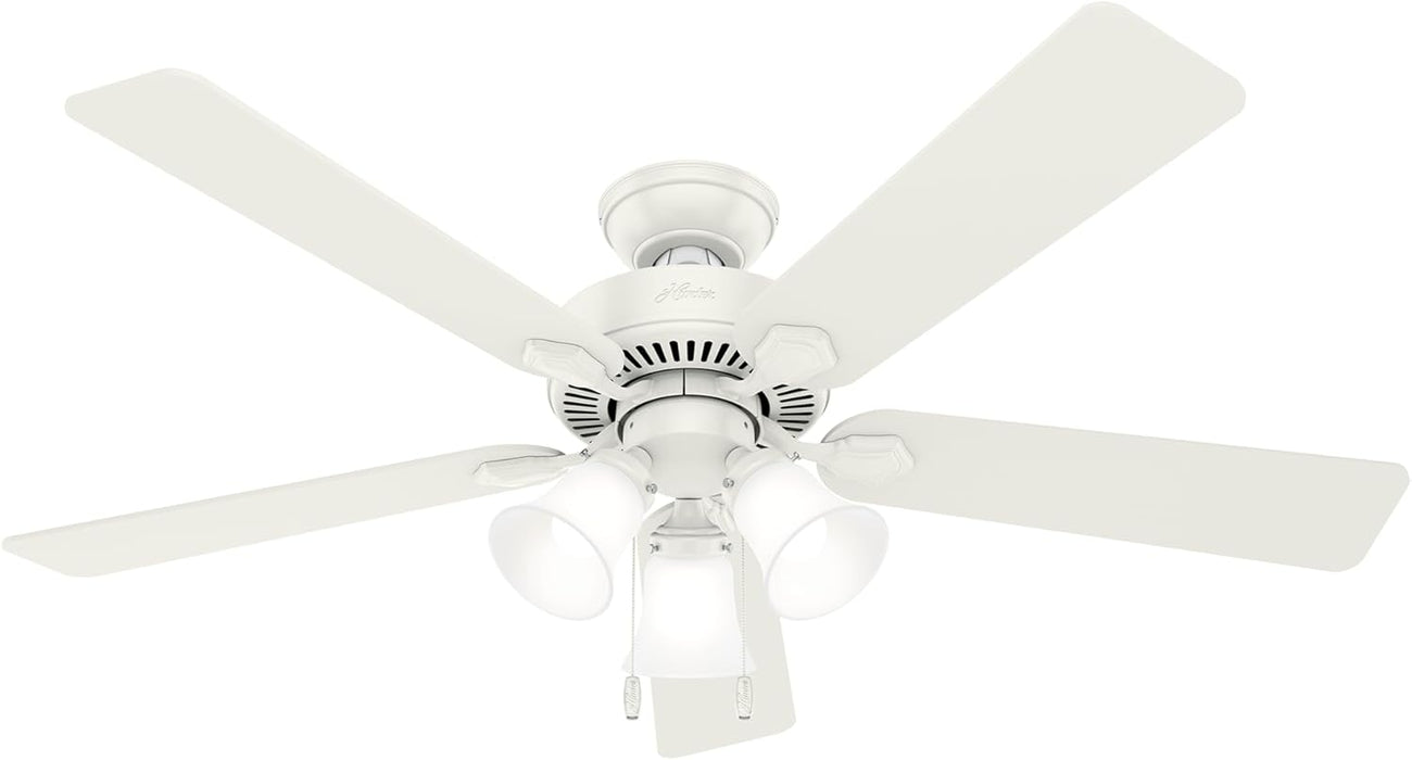 52 Inch Indoor Ceiling Fan with LED Lights - White Ceiling Fan with Pull Chain, for Bedroom, Living Room, or Kitchen, Standard Mount, No Remote, 5 Blades - Swanson 50895, Fresh White