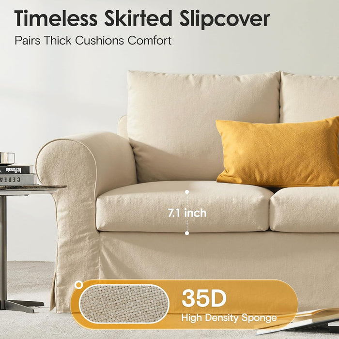 Beige 89Inch ExtraDeepCushionedUpholsteredSofa RemovableCovers