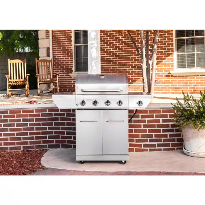 4-Burner Propane Gas Grill in Stainless Steel with Side Burner