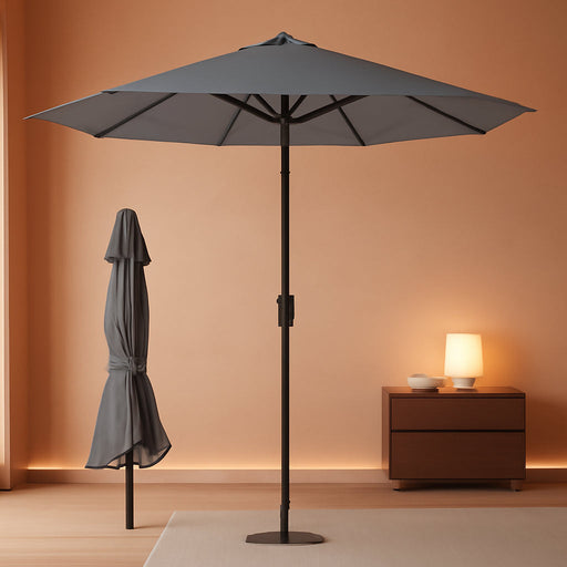 10FT Patio Umbrella Outdoor Market Umbrella with Crank and Tilt, 8 Flexible Fiberglass Ribs, Uv-Resistant Waterproof Canopy for Patio, Deck, Garden, Backyard, Gray