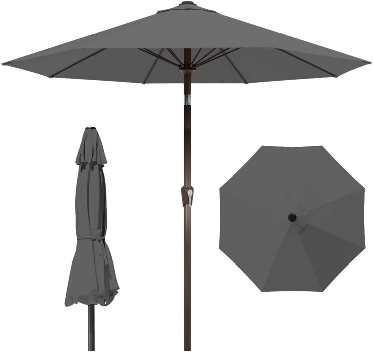 10FT Patio Umbrella Outdoor Market Umbrella with Crank and Tilt, 8 Flexible Fiberglass Ribs, Uv-Resistant Waterproof Canopy for Patio, Deck, Garden, Backyard, Gray