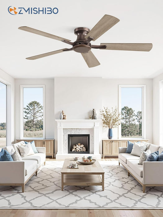 52Inch Brown Flush Mount Ceiling Fan RemoteDCMotor
