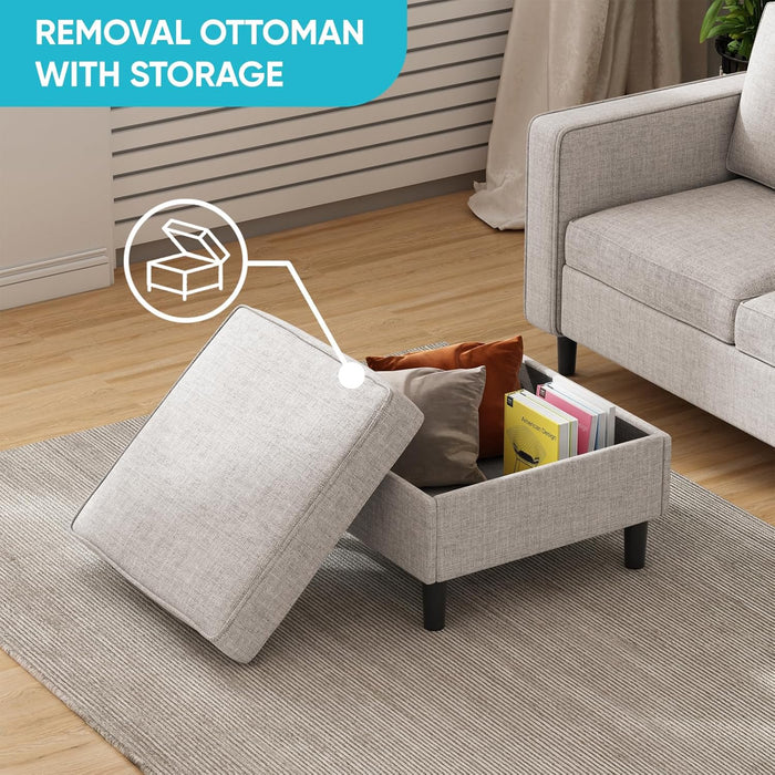 6 Seaters Sectional Upholstered Sofa, Linen Fabric Sofa Couch with Side Pockets, Free Combination Sofa Set with Movable Storage Ottoman, for Living Room-Sofa&Loveseat&Chair&Ottoman,Beige