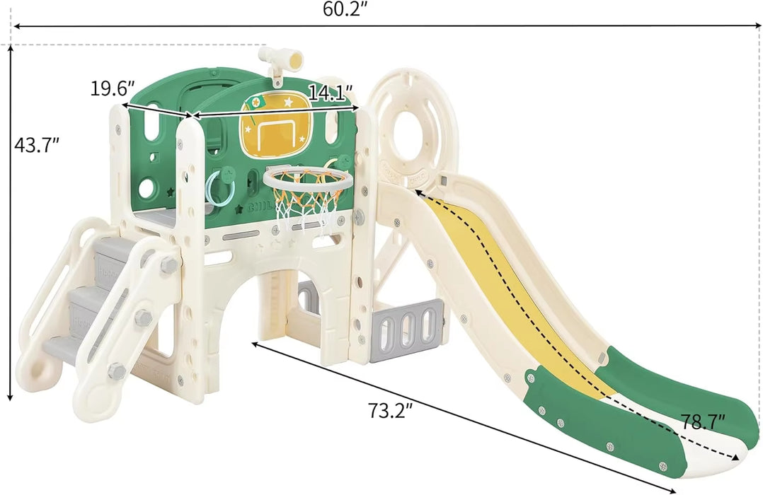 7 in 1 Slide Set for Kids, Outdoor & Indoor Kids Climbers Playground,Freestanding Castle Climbing Crawling Playhouse With