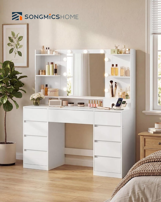 White Makeup Vanity Desk With IntegratedLED Mirror