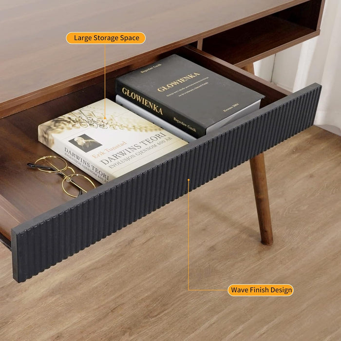 Office Desk Mid Century Modern Desk Writing Desk with Drawer Simple Home Office Desk Mid Century Desk, Walnut