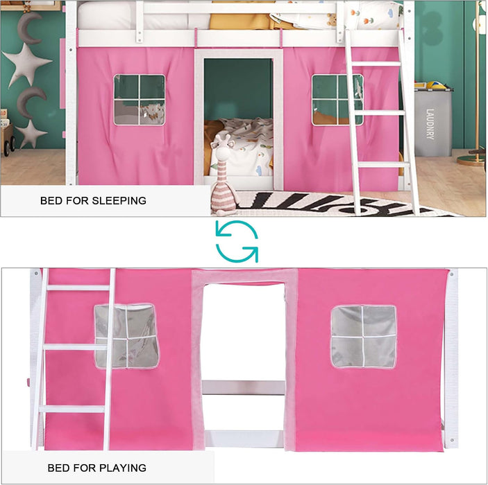 FullSizeFurniture Wooden Bunk Bed Pink PlayhouseStructure