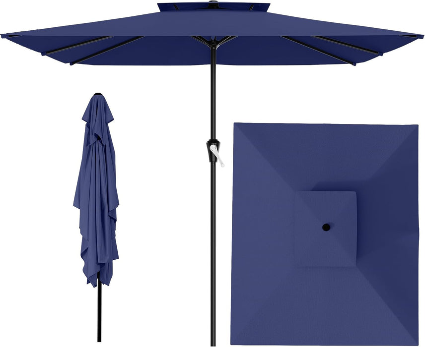 8'X10' 2 Tiers Rectangular Patio Umbrella - Outdoor Umbrella Waterproof UV Protection, Market Table Umbrella W/Crank for Pool, Backyard, Deck(Navy)