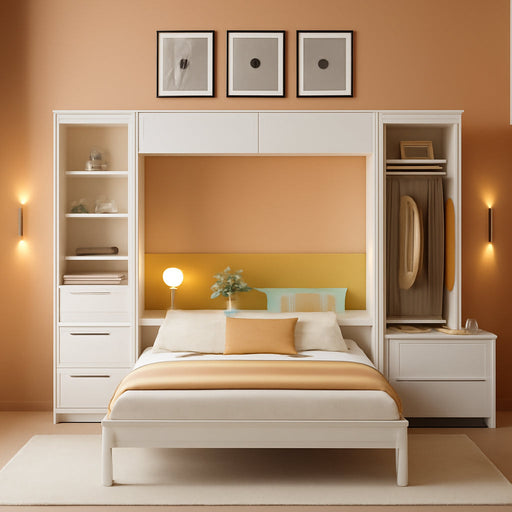 Queen Size Murphy Bed with Wardrobe and Storage Drawers & Storage Shelf,Wall Bed Frame Folding into Cabinet Design for Small Space,Bedroom,Guest Room,White