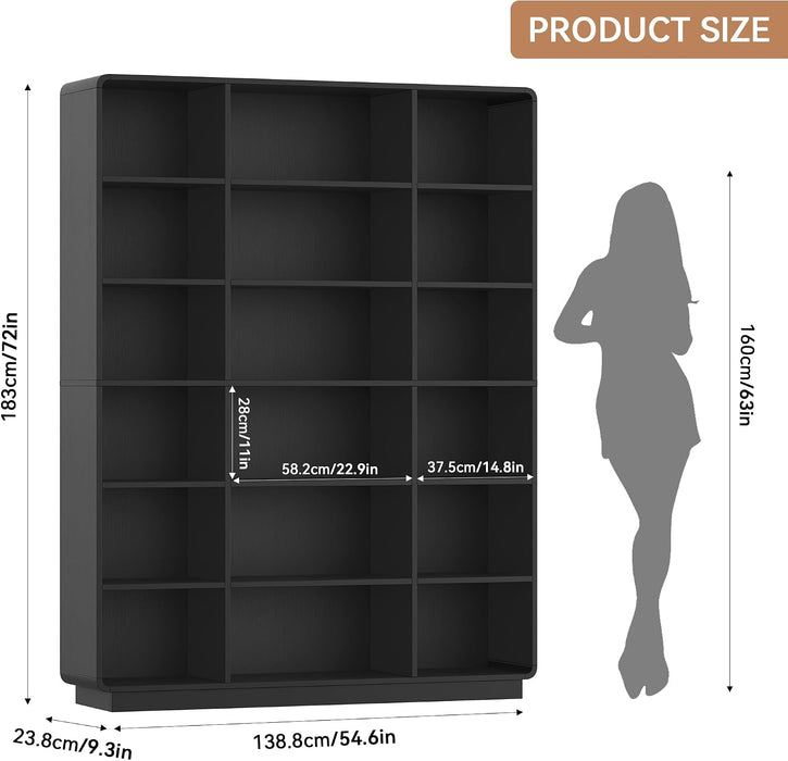 72" Triple Wide Bookshelf, 6-Tier Tall Bookcase, Black Book Shelf