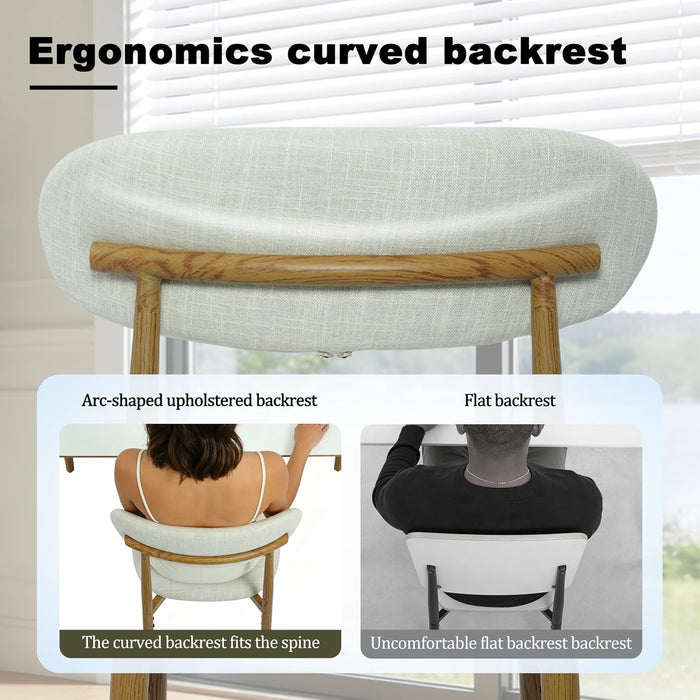 Modern Upholstered Dining Chairs Set of 6, Mid-Century Metal Frame with Wood Grain, Linen Fabric Side Chair for Kitchen Dining Room, 350Lbs Capacity, Beige