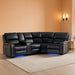 Power Reclining Sectional Sofa with LED Light, Faux Leather Sectional Couch for Living Room, Modern Corner Furniture Sets with 2 Recliner Seats, Cup Holders, Storage Console, Black