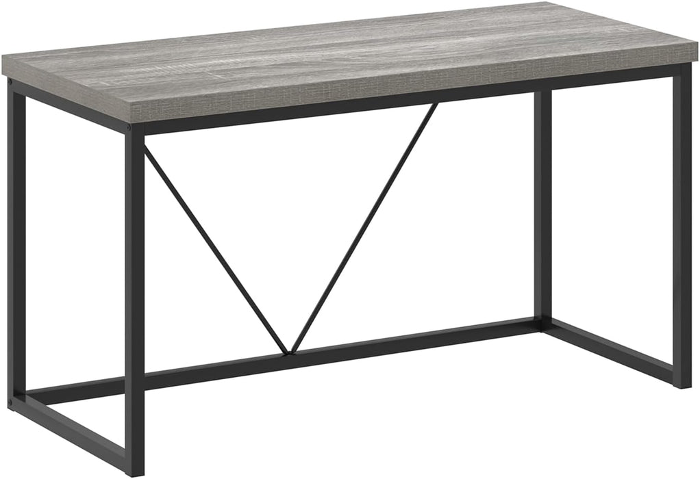 Modern Home Office Desk, Industrial Vintage Computer Desk, Rustic Wood and Metal Study Writing Table, Simple Work Gaming PC Desks for Bedroom Living Room, Light Grey 53 Inch