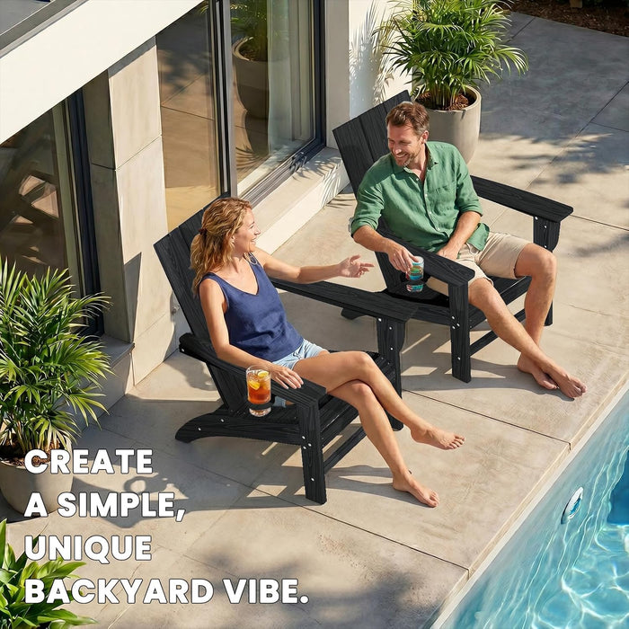 Modern Adirondack Chair with Cup Holder, HDPE Plastic Patio Chairs