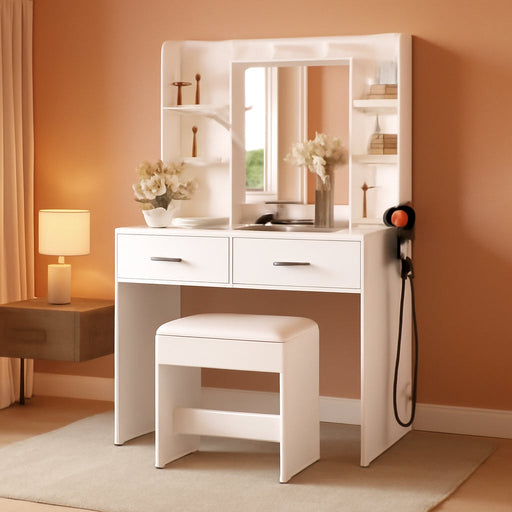 White Makeup Vanity Desk With Adjustable Illumination