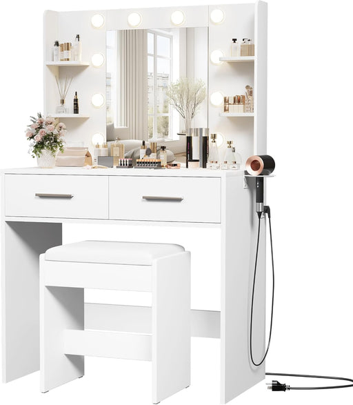 White Makeup Vanity Desk With Adjustable Illumination