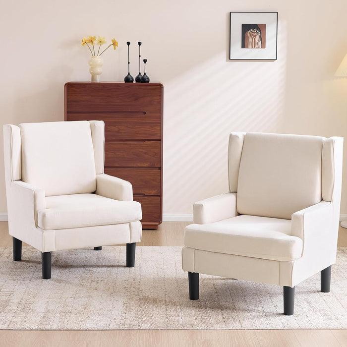 Beige Wingback Accent Chair High Backrest Upholstered
