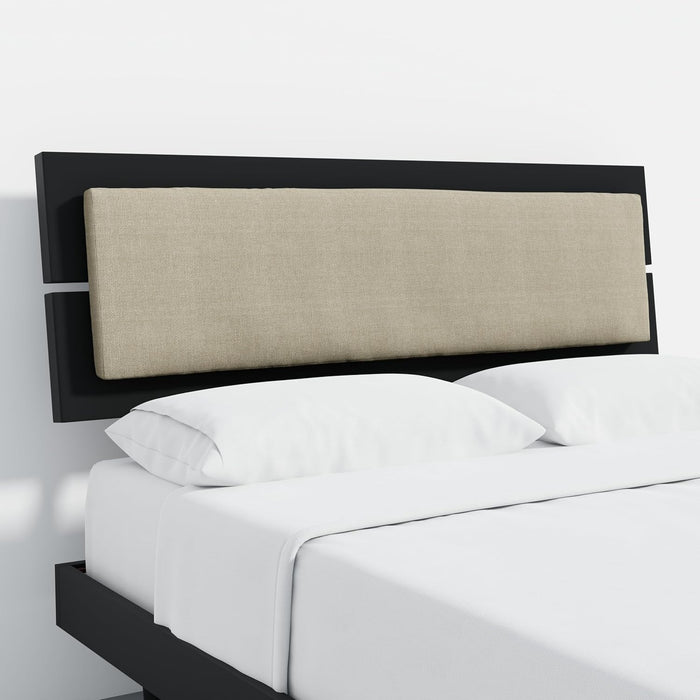 Modern Solid Wood Platform Bed with Adjustable Headboard with Cushion – No Box Spring Needed,Fast Assembly – Full Size in Black