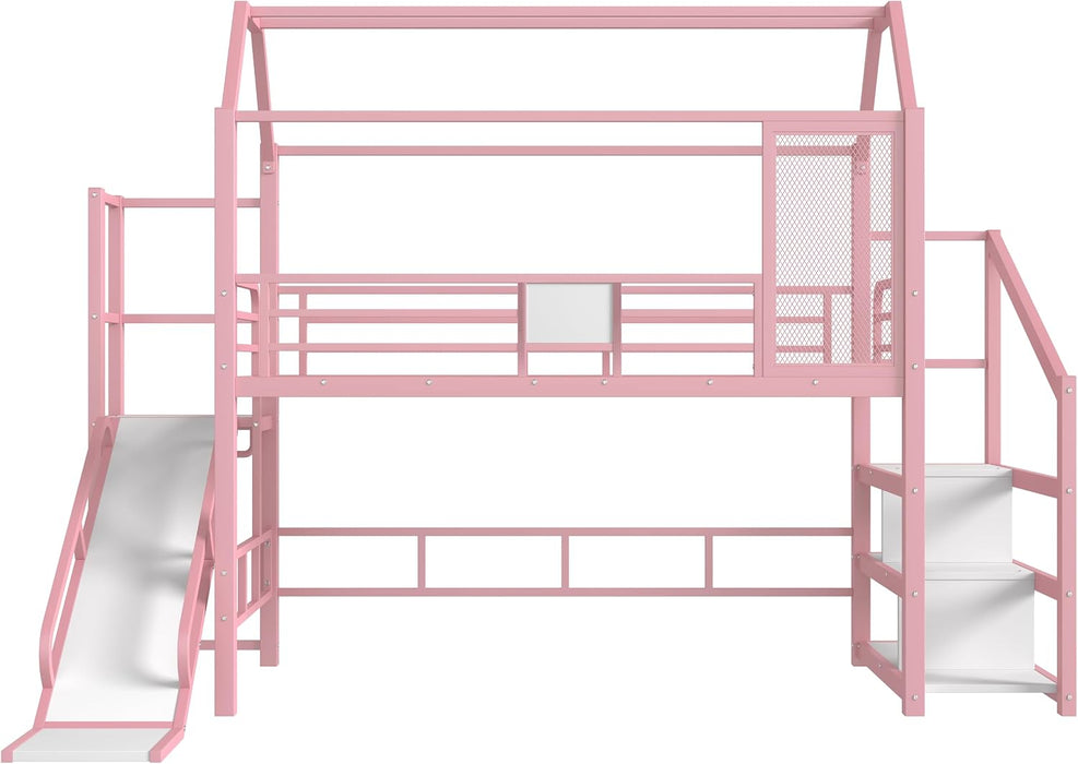 Twin IndustrialStrength Loft Bed With Integrated Slide