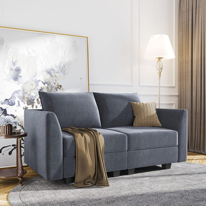 Modern Loveseat Polyester Fabric Loveseat Sofa for Small Space Modular Sofa with Storage Seat, Bluish Grey