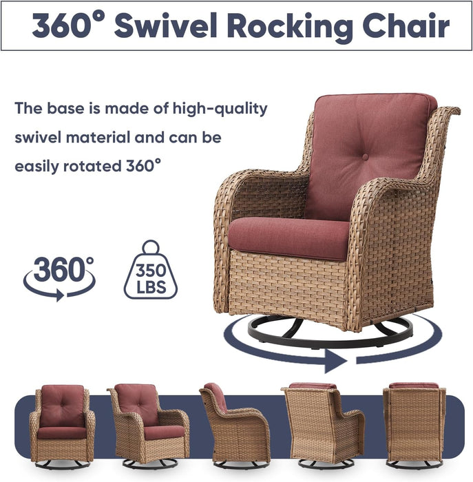 Outdoor Furniture Set: 11 PCS Patio Furniture Set with Outdoor Swivel Rocker Patio Chairs, Yellow/Red