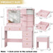 Vanity Desk with Mirror and Lights, Makeup Vanity Table Set with 5 Storage Drawers, Power Outlet & Chair, Small Dressing Table with RGB Ambient Light, Adjustable Brightness for Girls Bedroom, Pink