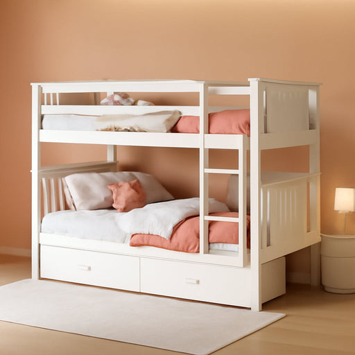 Premium Solid Hardwood Twin Bunk Bed IntegratedDrawers
