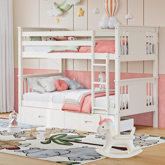 Premium Solid Hardwood Twin Bunk Bed IntegratedDrawers