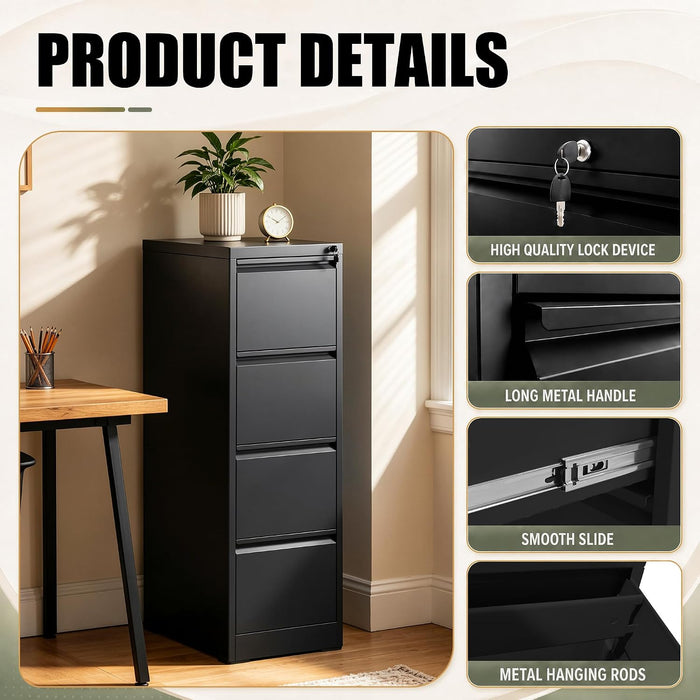 4 Drawer File Cabinet for Home Office, Vertical Filing Cabinet
