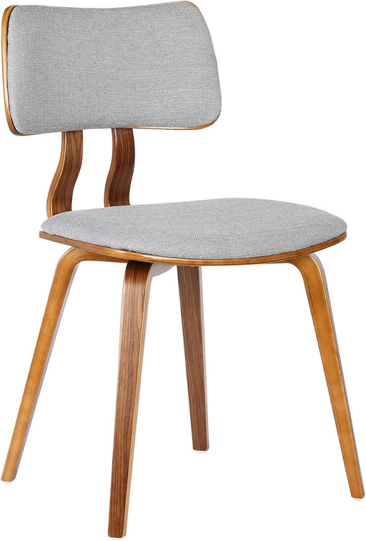 Jaguar Mid Century Modern Dining Accent Chair for Kitchen Table Desk Vanity in Grey Fabric and Walnut Wood Finish