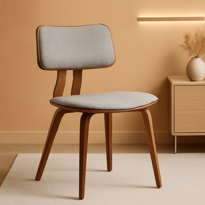Jaguar Mid Century Modern Dining Accent Chair for Kitchen Table Desk Vanity in Grey Fabric and Walnut Wood Finish