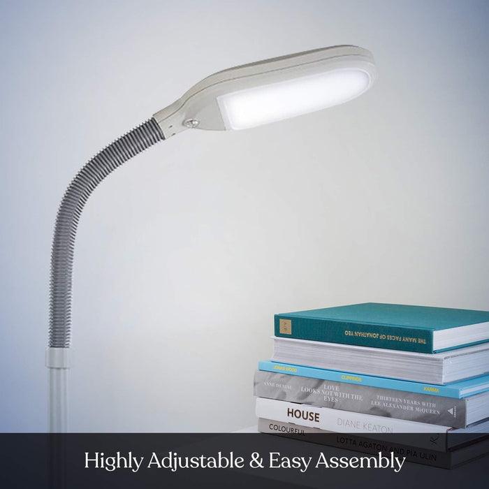 Litespan - Bright LED Floor Reading Lamp for over Chair Crafts and Reading, Estheticians' Light for Lash Extensions, Adjustable Standing Lamp for Living Room, Bedroom, Office - White