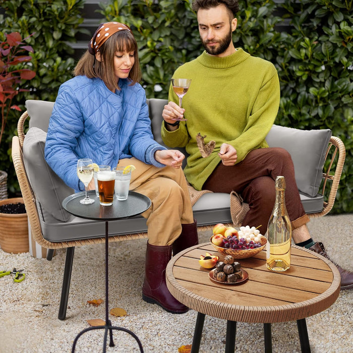 Patio Loveseat, All-Weather Wicker Rattan 2 Seater Sofa with Cushions & Lumbar Pillows, Outdoor Patio Furniture Set for Patio, Balcony, Backyard, Deck, Poolside - Grey