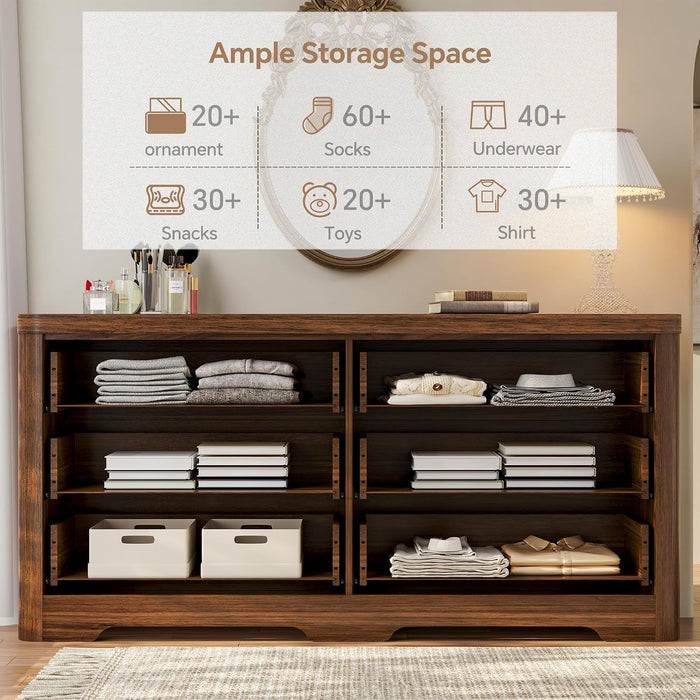 Fluted 6 Drawer Wood Dresser,Farmhouse Chest for Bedroom Entryway,Walnut