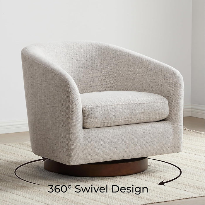 Swivel Accent Chair, FSC Certified Upholstered Fabric Barrel Chair for Living Room, Ivory