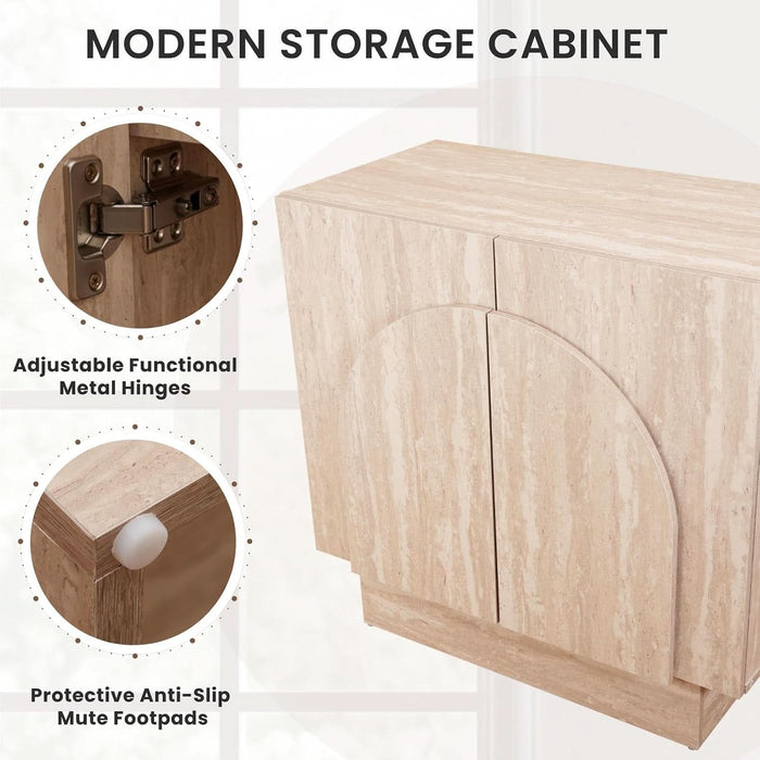 Buffet Cabinet with Storage, 31.5” Modern Sideboard Cabinet with Arched Doors & Shlef, Farmhouse Accent Media Console Credenza for Living Room/Dining/Kitchen/Entrayway, Travertine