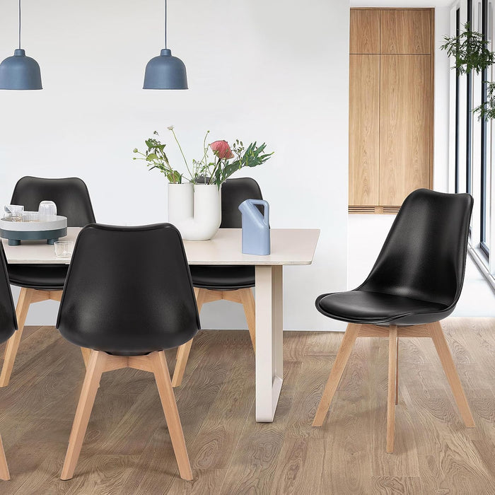 Dining Chairs Set of 8, Kitchen Room PU Leather Mid Century Modern Chairs, Upholstered Dining Desk Chairs with Wood Legs for Home Kitchen, Black