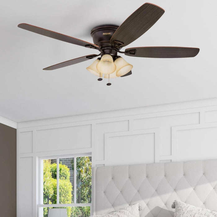 Ceiling Fans Glen Alden, 52 Inch Classic Flush Mount Indoor LED Ceiling Fan with Light, Pull Chain, Quick-2-Hang Dual Finish Blades, Reversible Motor - 50183 (Oil Rubbed Bronze)