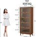 Solid Wood Bookcase with Tempered Glass Doors – Spacious 5-Tier Storage Shelf with Glass-Front Design, Flip-Top Hidden Doors for Apartments & Home Offices (72 Inches Tall)