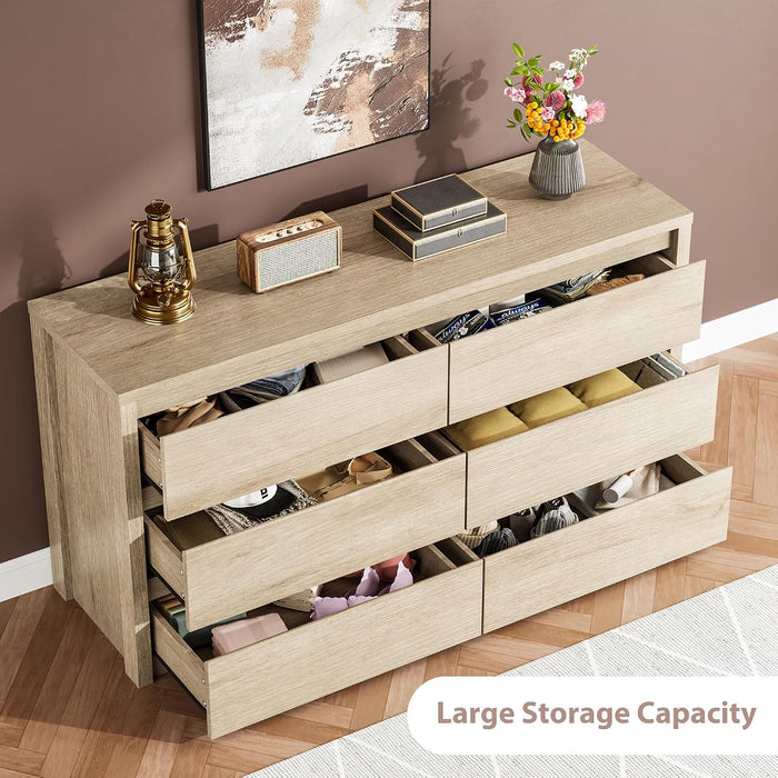 6 Drawer Dresser for Bedroom, Wood Chest of Drawers Handle Free, Large Modern Dresser Storage Cabinet for Living Room, Hallway Entryway