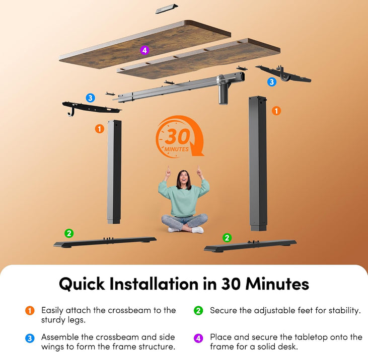 Standing Desk 55 × 24 Inch Electric Height Adjustable, Rustic Brown