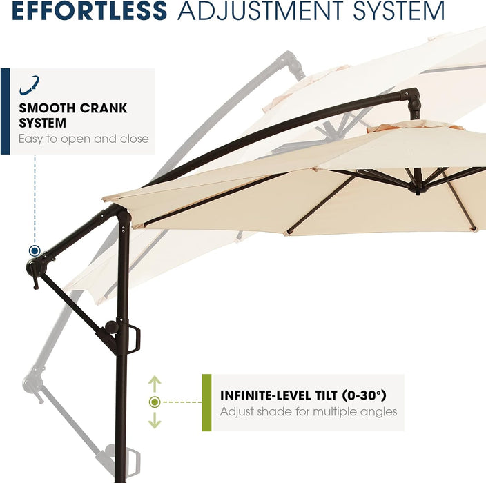 10Ft Patio Umbrellas Offset Outdoor Cantilever Hanging Umbrella W/Infinite Tilt, Fade Resistant Waterproof Recycled Fabric Canopy for Yard, Garden & Deck, Beige