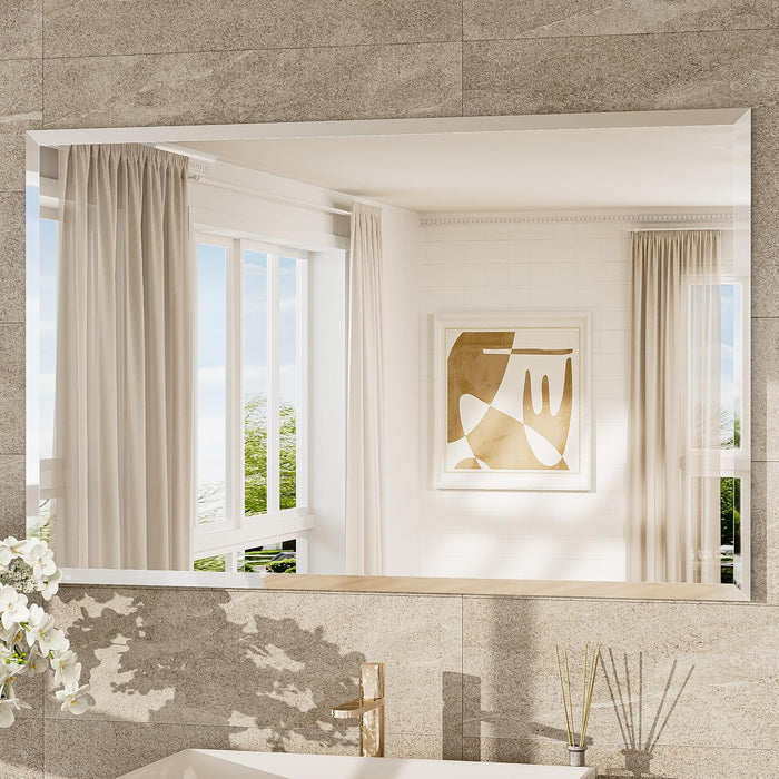 48X30 Frameless Bathroom Mirror Rectangle, Tempered Beveled Mirror for Bathroom Vanity with 1" Beveled Edge, Shatterproof Modern Wall Mirrored for Living Room, Entryway, Restroom